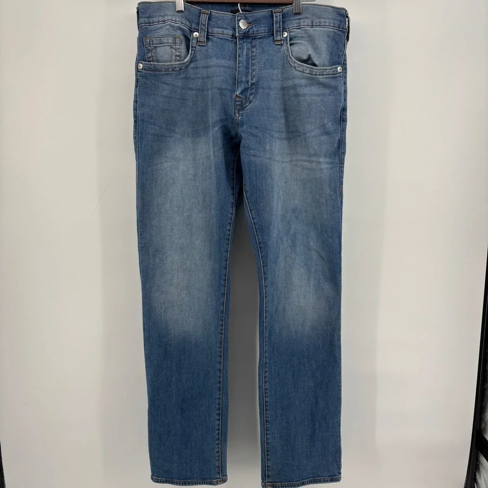 True Religion Ricky Relaxed Straight‎ Mens 36x32 Blue Good Stretch Denim Jeans